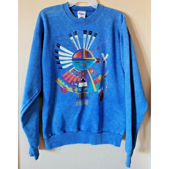 Boho Hanes Blue Size M (38-40) Comfort Blend Southwest Aztec Print Sweatshirt - Picture 1 of 4